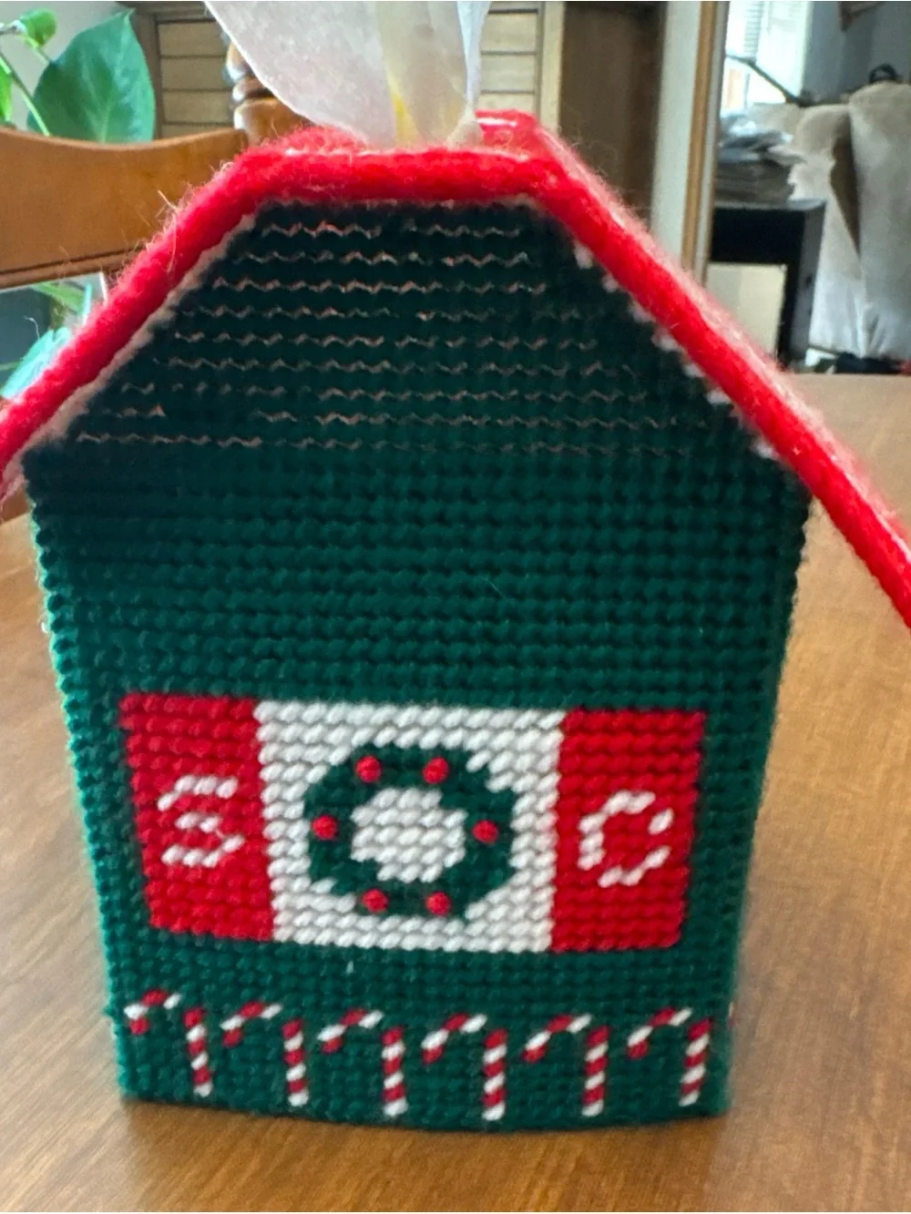 Green and Red Santa House Holiday Tissue Box Cover